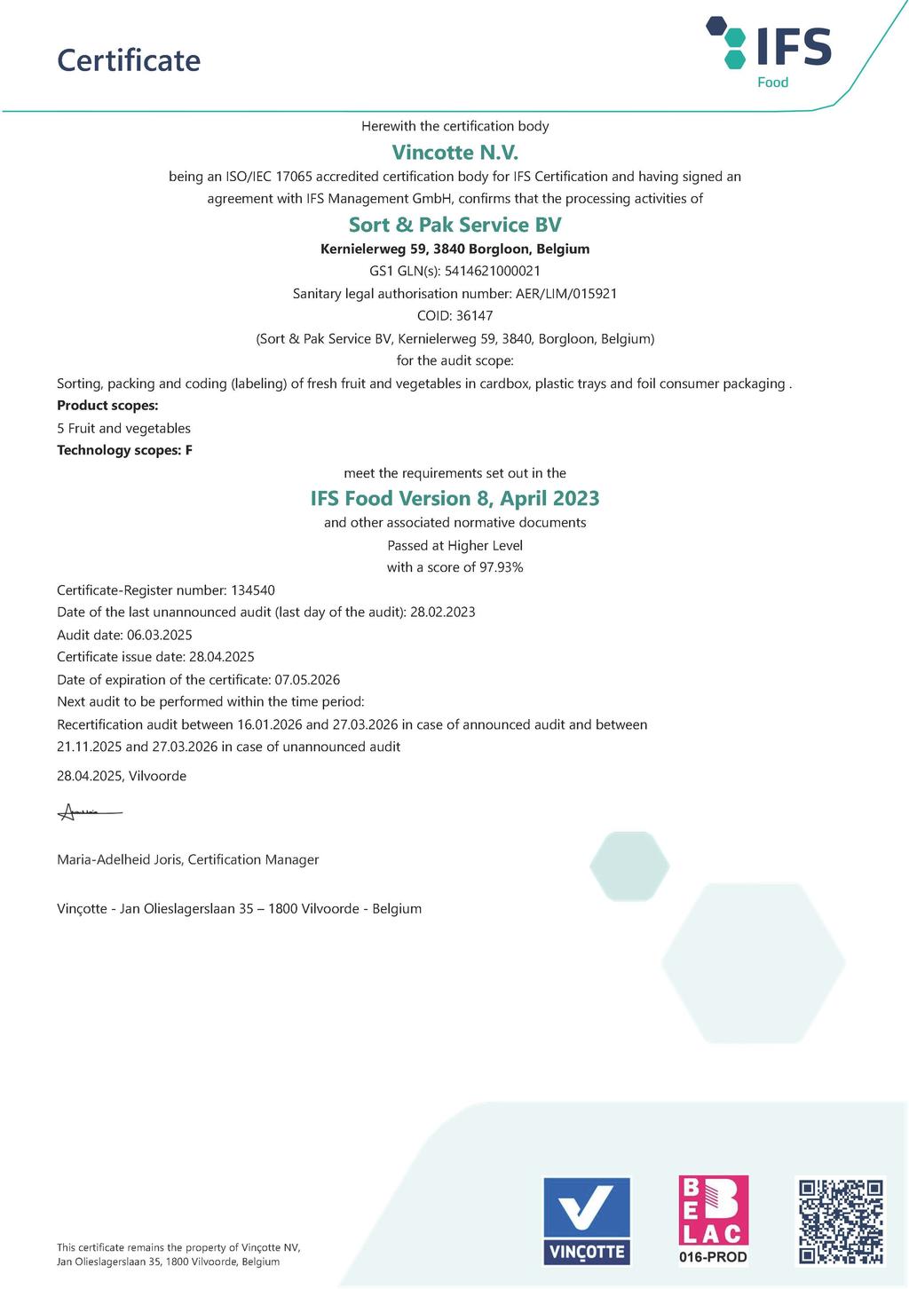 Sortpak afd Borgloon IFS Food 2025 002